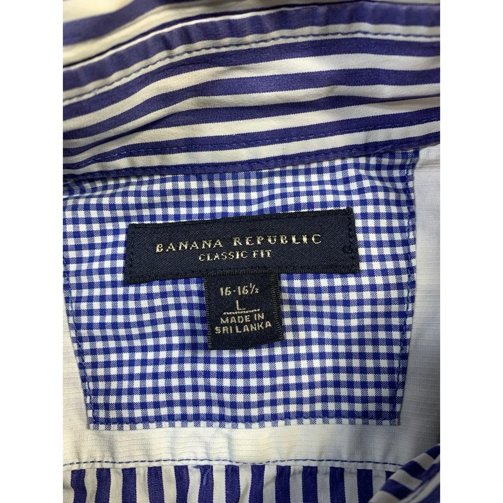 Banana Republic Shirt Adult Large Blue Button Up Classic Fit Stripes Men's